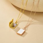 Personalized Minimalist Vintage Enamel Book Locket Necklace with Photo Birthday Anniversary Gift for Women