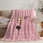 Personalised Cute Cartoon Character Heart Birth Flower Soft Throw Blanket with Name Birthday Christmas Gift
