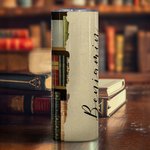 Personalised Vintage Bookshelf Books 20oz Skinny Tumbler with Straw Name Birthday Reading Gift for Book Lovers Bookworm