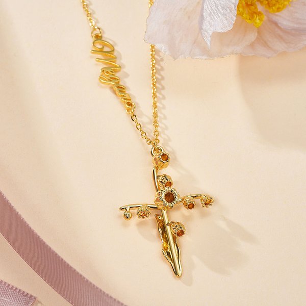 Personalizada Nacimiento Flor Cruz Mujeres Collar con Nombre Joyería Religiosa Bautizo Cumpleaños Regalo para Cristiano Mamá Abuela