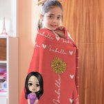 Personalisierte Niedliche Cartoon-Figur Kuscheldecke mit Namen Geburtsblume Herzen Geburtstag Weihnachten Geschenk für Mädchen Jungen Kinder