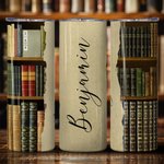 Personalised Vintage Bookshelf Books 20oz Skinny Tumbler with Straw Name Birthday Reading Gift for Book Lovers Bookworm