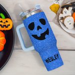 Personalized Faux Glitter Funny Pumpkin Pattern Large Capacity 40 oz Name Tumbler with Lid and Straw Halloween Gift for Friend Family