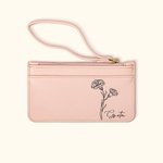 Personalized Birth Flower Name Card Holder Wallet with Wrist Strap Birthday Anniversary Gift for Her