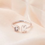 Personalized Cute 3D Bubble Letter Birthstone Adjustable Ring Dainty Jewelry Birthday Anniversary Gift for Women Girls