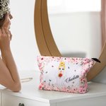 Personalized Cute Cartoon Character Floral Corduroy Makeup Bag Pouch with Name Wedding Bridal Shower Gift for Bride Bridesmaid