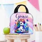 Sac à lunch isotherme personnalisé avec nom Rainbow Floral Fantasy Licorne Cadeau d'anniversaire de retour à l'école pour les enfants amoureux des lic
