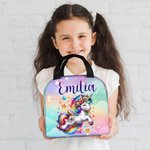 Sac à lunch isotherme personnalisé avec nom Rainbow Floral Fantasy Licorne Cadeau d'anniversaire de retour à l'école pour les enfants amoureux des lic