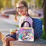 Sac à lunch isotherme personnalisé avec nom Rainbow Floral Fantasy Licorne Cadeau d'anniversaire de retour à l'école pour les enfants amoureux des lic