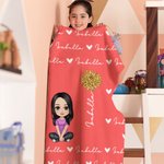 Personalisierte Niedliche Cartoon-Figur Kuscheldecke mit Namen Geburtsblume Herzen Geburtstag Weihnachten Geschenk für Mädchen Jungen Kinder