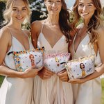 Personalized Cute Cartoon Character Floral Corduroy Makeup Bag Pouch with Name Wedding Bridal Shower Gift for Bride Bridesmaid