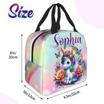 Sac à lunch isotherme personnalisé avec nom Rainbow Floral Fantasy Licorne Cadeau d'anniversaire de retour à l'école pour les enfants amoureux des lic