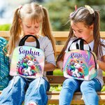 Sac à lunch isotherme personnalisé avec nom Rainbow Floral Fantasy Licorne Cadeau d'anniversaire de retour à l'école pour les enfants amoureux des lic