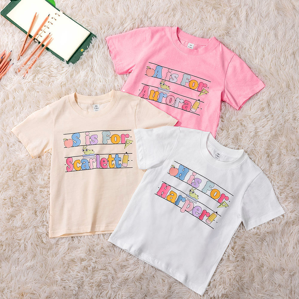 Kids Alphabet Letter T-Shirt - Youth Initial Customizable Tee By UGP
