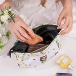 Personalized Cute Cartoon Character Floral Corduroy Makeup Bag Pouch with Name Wedding Bridal Shower Gift for Bride Bridesmaid