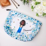 Personalized Cute Cartoon Character Floral Corduroy Makeup Bag Pouch with Name Wedding Bridal Shower Gift for Bride Bridesmaid