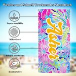 Personalisiertes Buntes Blume Strandtuch mit Welle-Namen Schnell Trocknendes Handtuch Sommer Urlaub Party Geburtstag Geschenk für Familie Freunde