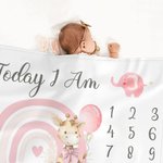 Personalized Cute Rainbow Giraffe Monthly Milestone Throw Blanket with Name Nursery Decor Photo Prop Baby Shower Birthday Gift for Baby Boys Girls