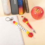 Personalized Pencil Apple Design Breaded Pen Keychain Set with Name Teacher Appreciation Back to School Gift for Teacher