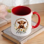 Personalized Sunflower Highland Cow Multicolour 11oz Ceramic Mug with Name Birthday Gift for Highland Cow Lovers