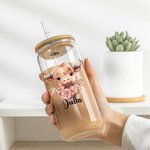 Personalisierte Geburt Blume Hochland Kuh Design 20oz gefrostet klar können Glas mit Namen und Stroh Geburtstag Geschenk für Highland Cow Lovers