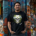 Personalized Gothic Birth Flower Sugar Skull 100% Cotton Kid Adult T-shirt with Name Day of The Dead Halloween Gift for Children Adult