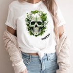 Personalized Gothic Birth Flower Sugar Skull 100% Cotton Kid Adult T-shirt with Name Day of The Dead Halloween Gift for Children Adult
