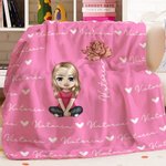 Personalised Cute Cartoon Character Heart Birth Flower Soft Throw Blanket with Name Birthday Christmas Gift