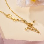 Personalizada Nacimiento Flor Cruz Mujeres Collar con Nombre Joyería Religiosa Bautizo Cumpleaños Regalo para Cristiano Mamá Abuela