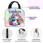 Sac à lunch isotherme personnalisé avec nom Rainbow Floral Fantasy Licorne Cadeau d'anniversaire de retour à l'école pour les enfants amoureux des lic