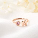 Personalized Cute 3D Bubble Letter Birthstone Adjustable Ring Dainty Jewelry Birthday Anniversary Gift for Women Girls
