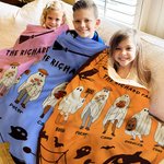 Personalized Halloween Theme Ghost Family Soft Warm Blanket with 2-10 Names Multicolour Available Home Decor Holiday Party Gift for Family