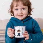 Personalized Cute Cartoon Boy Girl Character 12oz Enamel Mug with Birth Flower and Name Christmas Birthday Gift for Kids