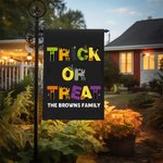 Personalized Happy Halloween Trick or Treat Pumpkin Skull Garden Flag with Text Yard Porch Outdoor Decor Halloween Gift for Family Friend