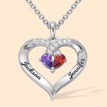 Personalizado Forever Together Corazón Colgante Collar de plata de ley con doble birthstones y nombres grabados Regalo de San Valentín para las mujeres
