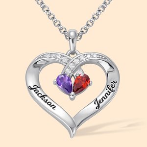 Gepersonaliseerde Forever Together Hart Hanger Sterling Zilver Ketting met Dubbele Geboortestenen en Gegraveerde Namen Valentijnsdag Cadeau voor Vrouwen