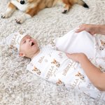 Personalized 1-3 Pet Dogs Unisex Soft Baby Swaddle Blanket Hat Set with Name Coming Home Outfit Birthday Baby Shower Gift for Newborns