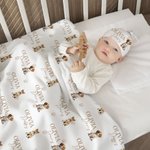 Personalized 1-3 Pet Dogs Unisex Soft Baby Swaddle Blanket Hat Set with Name Coming Home Outfit Birthday Baby Shower Gift for Newborns