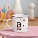 Personalized Cute Cartoon Boy Girl Character 12oz Enamel Mug with Birth Flower and Name Christmas Birthday Gift for Kids