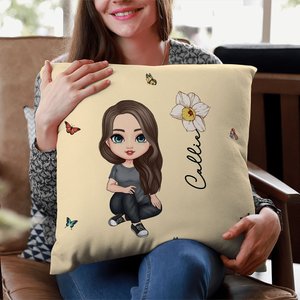 Personalizzato Carino personaggio dei cartoni animati con fiore di nascita Morbido copricuscino con nome Divano Decor Compleanno Regalo di Natale per 