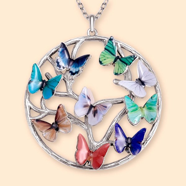 Árbol genealógico personalizado Nacimiento Collar Mariposa Cumpleaños Día de la Mujer Día de la Madre Regalo para ella