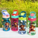 Personalized Halloween Highland Cow Theme 17oz Kid Name Water Bottle with Straw and Spill-Proof Lid Back To School Fall Halloween Gift for Boys Girls