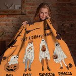 Personalized Halloween Theme Ghost Family Soft Warm Blanket with 2-10 Names Multicolour Available Home Decor Holiday Party Gift for Family