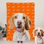 Personalized Paw Fish Bone Pet Photo Collages Soft Throw Blanket with Name Birthday Memorial Gift for Dog Cat Pet Lovers