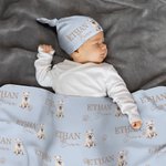 Personalized 1-3 Pet Dogs Unisex Soft Baby Swaddle Blanket Hat Set with Name Coming Home Outfit Birthday Baby Shower Gift for Newborns