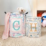 Personalised Colorful Initial Name Word Cloud Large Capacity Collapsible Laundry Storage Basket with Handle Birthday Housewarming Gift for Boys Girls