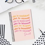 Personalized Self Care She Is Me Pink Lined Spiral A5 Journal Notebook with Name 120 Pages Birthday Affirmation Motivation Gift for Women Girls