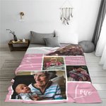 Couverture Douce Personnalisée avec Texte et 4 Photos Collage Amour Famille Décoration Maison Cadeau Fête des Mères pour Famille