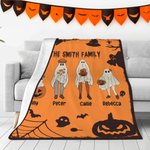 Personalized Halloween Theme Ghost Family Soft Warm Blanket with 2-10 Names Multicolour Available Home Decor Holiday Party Gift for Family