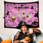 Personalizado Multicolor Halloween Tema de dibujos animados Fantasma Familia Tapiz con 2-10 nombres Telón de fondo Pared Decoración Fiesta de Navidad 